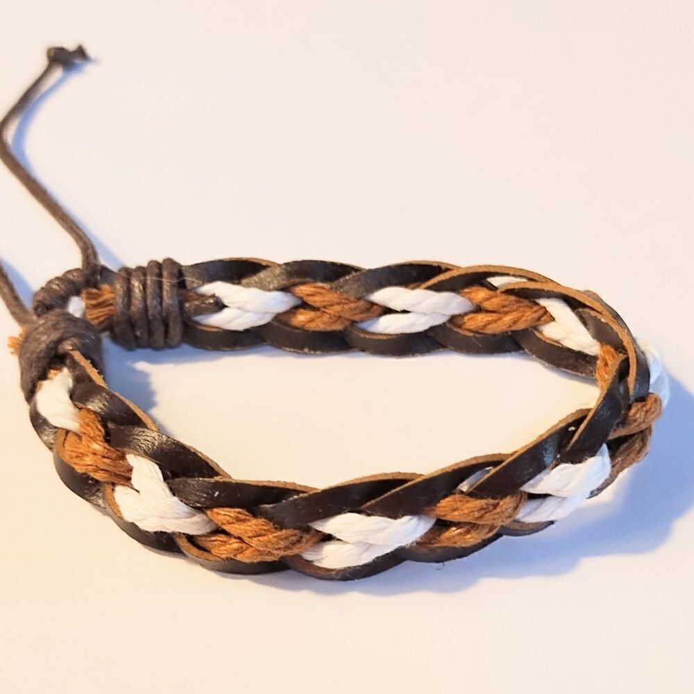 Men's bracelet leather braided brown new d68‎